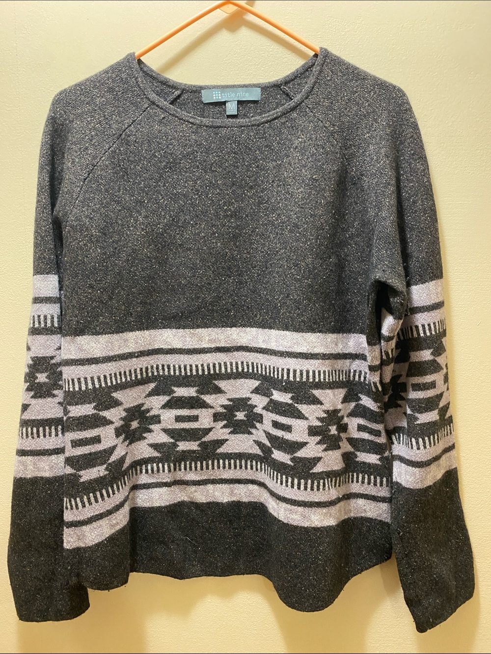 Title Nine Wool/Silk  Southwestern Crewneck Sweater Charcoal-Medium Fair Isle